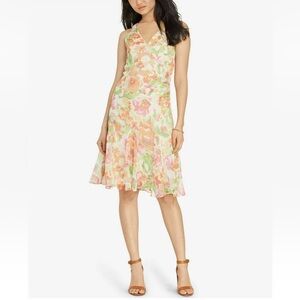 NWT. Lauren Ralph Lauren 6 Floral Midi Chiffon Dress.
